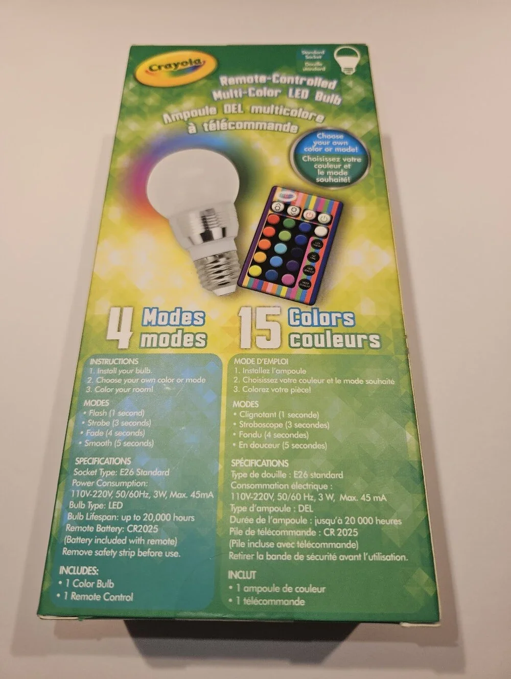 Crayola Multi-Color Remote-Controlled LED Light Bulb 15 Colors Changing 4 Modes